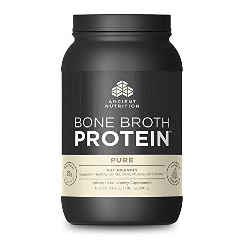 Bone Broth Protein Powder by Ancient Nutrition, Pure Flavor, 20g Protein per Serving, Supports Healthy Skin, Gut Health, Joint Supplement, Gluten Free, Paleo and Keto Friendly, 40 Servings