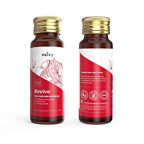 Heivy Liquid Collagen Formula, Collagen Drink, 10,000mg Marine Collagen, with Jasmine Extract Coenzyme Q10 Piperine, 1.69 fl. oz./Bottle. (3 Boxes,30 Bottles)