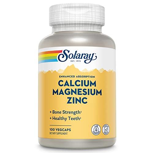 Solaray Calcium, Magnesium, Zinc | High Absorption with Glutamic Acid | Healthy Bones, Teeth, Nerve, Muscle, Heart & Immune Function Support | 100ct