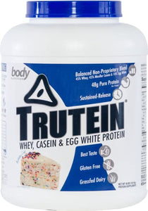 Body Nutrition Protein Powder - Trutein Birthday Cake 4lb Whey, Casein & Egg White - Natural Low Carb Keto Friendly Drink - Zero Sugar - Lean Muscle Builder, Weight Loss, Workout, Recovery