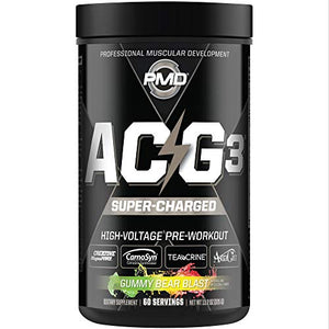 PMD Sports ACG3 Supercharged - Pre Workout - Powerful Strength, High Energy, Maximize Mental Focus, Endurance and Optimum Workout Performance for Men and Women - Gummy Bear Blast (60 Servings)