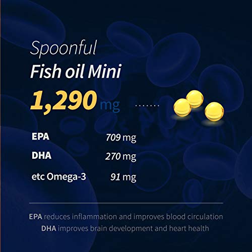 Spoonful Mini Omega 3 Fish Oil, 1290 mg 120 Softgels Burpless Pearls, Small Size Easy to Swallow Fish Pill Capsules for Women and Seniors, Made in USA [2 PK]