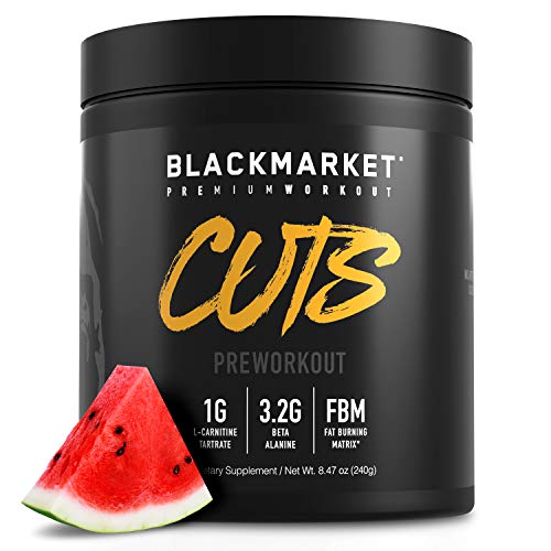 BLACKMARKET CUTS Thermogenic Pre Workout - Preworkout Energy Drink for Men and Women 30 Servings of Watermelon Flavor - Creatine Free Pre-Workout Drink Powder