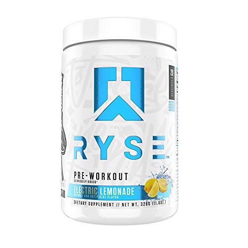 Ryse PRE Workout | Ryse Up Supplements | Fuel Your Greatness | Energy, Endurance, Focus, Next Level Pump, Citruline, Taurine, Arginine, CarnoSyn Beta Alanine, 20 Servings (Electric Lemonade)