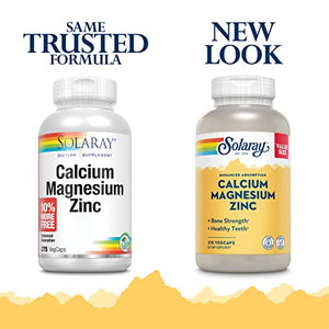 Solaray Calcium Magnesium Zinc, Strong Bones & Teeth, Heart, Nerve & Immune Function Support, 68 Servings, 275 VegCaps