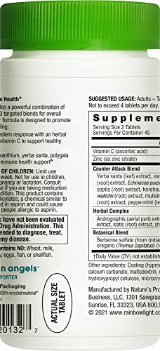 Rainbow Light Counter Attack with Vitamin C and Zinc, Gluten-Free, Vegan, Sugar-Free, 3 Targeted Blends For Overall Immune Support, 90 Tablets