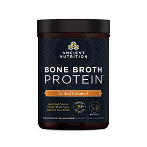 Bone Broth Protein Powder by Ancient Nutrition, Salted Caramel, 19g Protein per Serving, Beef, Supports Healthy Skin, Gut Health, Joint Supplement, Gluten Free, Paleo and Keto Friendly, 20 Servings