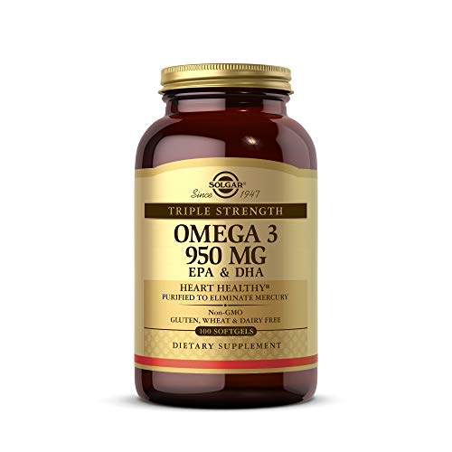 Solgar Triple Strength Omega-3 950 mg, 100 Softgels - Supports Cardiovascular, Joint & Skin Health - Heart Healthy Supplement - Essential Fatty Acids - Non GMO, Gluten Free, Dairy Free - 100 Servings