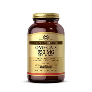 Solgar Triple Strength Omega-3 950 mg, 100 Softgels - Supports Cardiovascular, Joint & Skin Health - Heart Healthy Supplement - Essential Fatty Acids - Non GMO, Gluten Free, Dairy Free - 100 Servings