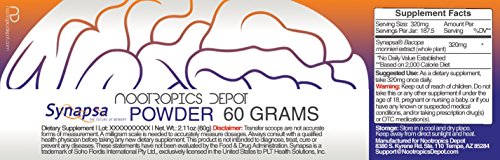 Synapsa Bacopa Monnieri Powder | 60 Grams | Whole Plant Extract | Ayurveda Supplement | Clinically Proven to Enhance Learning, Memory and Mental Performance