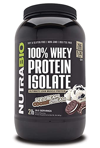 NutraBio 100% Whey Protein Isolate - Complete Amino Acid Profile - 25G of Protein Per Scoop - Soy and Gluten Free - Zero Fillers, Non-GMO, Protein Powder - Cookies and Cream, 2 Pounds