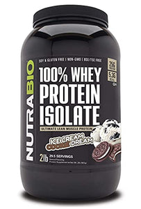 NutraBio 100% Whey Protein Isolate - Complete Amino Acid Profile - 25G of Protein Per Scoop - Soy and Gluten Free - Zero Fillers, Non-GMO, Protein Powder - Cookies and Cream, 2 Pounds