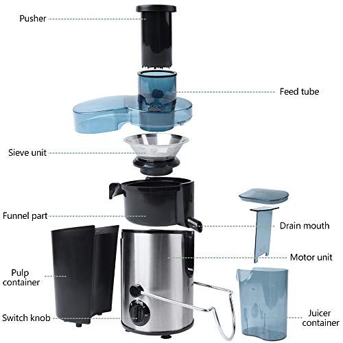 VIGIND Juicer Extractor,Juicer Machine,Centrifugal Juicer,Wide 3” Feed Chute,3 Speed Stainless Steel Centrifugal Juicer for Fruits and Vegetables, with Non-Slip Feet, Easy to Clean,with a brush