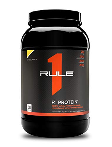 Rule One Proteins, R1 Protein - Frozen Banana, 25g Fast-Acting, Super-Pure 100% Isolate and Hydrolysate Protein Powder with 6g BCAAs for Muscle Growth and Recovery, 2.5 Pounds, 38 Servings