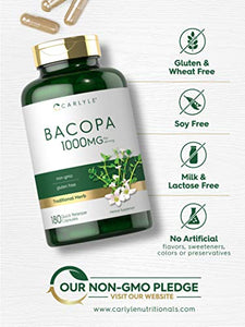 Bacopa Monnieri Capsules | 1000 mg | 180 Capsules | Non-GMO & Gluten Free Supplement | by Carlyle