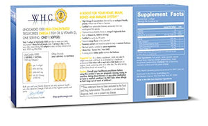 WHC, UnoCardio 1000 Fish Oil (60 Softgels), 1300 mg of Pure Triglyceride Fish Oil with Omega-3 (1180 mg), 665 mg EPA and 445 mg DHA and 25 mcg (1000 IU) Vitamin D3 per softgel