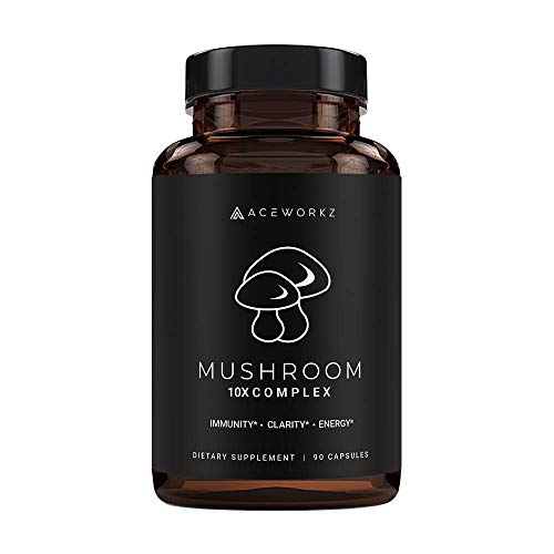 Mushroom Supplement - Lions Mane, Reishi and Cordyceps - 10 Mushroom Complex - Nootropic Brain Supplement for Memory & Focus - Immune Booster - Natural Energy & Stress Relief (90 Capsules)