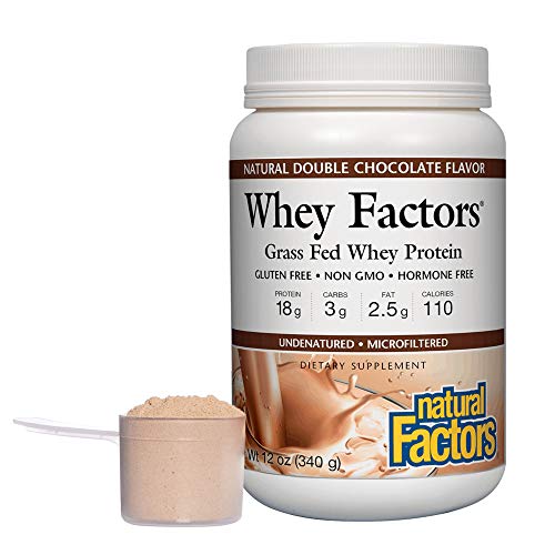 Whey Factors by Natural Factors, Grass Fed Whey Protein Concentrate, Aids Muscle Development and Immune Health, Double Chocolate, 12 oz (12 servings)