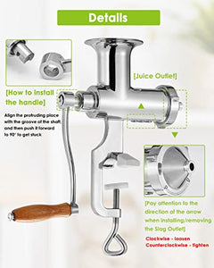 Moongiantgo Manual Wheatgrass Juicer Extractor Stainless Steel Manual Juicer for Juicing Wheat Grass Celery Kale Spinach Parsley Pomegranate Apple Grapes Fruit Vegetable (Detachable Slag Outlet)