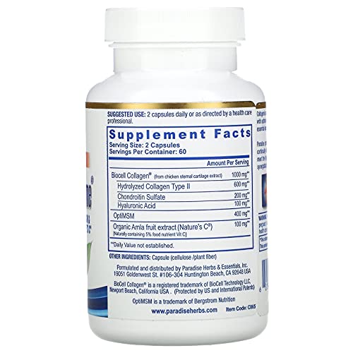 Paradise Herbs - Collagen Extreme, with Biocell Collagen - Support Healthy Hair + Skin + Joints + Back & Knees - 60 Count