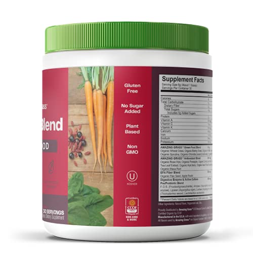 Amazing Grass Greens Blend Superfood: Super Greens Powder with Spirulina, Chlorella, Beet Root Powder, Digestive Enzymes, Prebiotics & Probiotics, Berry, 30 Servings (Packaging May Vary)