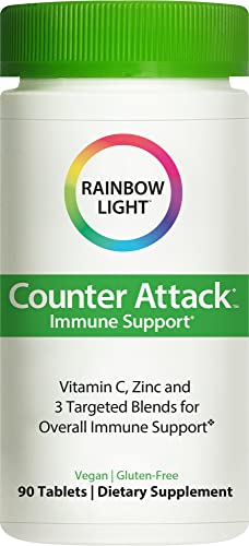 Rainbow Light Counter Attack with Vitamin C and Zinc, Gluten-Free, Vegan, Sugar-Free, 3 Targeted Blends For Overall Immune Support, 90 Tablets