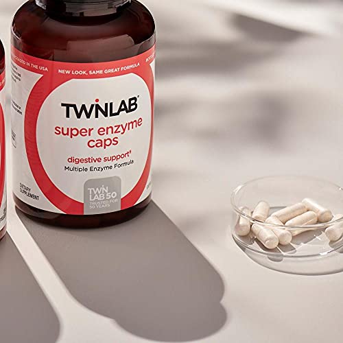 Twinlab Super Enzyme Caps - Digestive Enzymes with Pancreatin, Bromelain and Betaine HCL - Pancreatic Enzymes and Bromelain Supplement for Gut Health, Constipation Relief and Gas Relief, 50 Caps