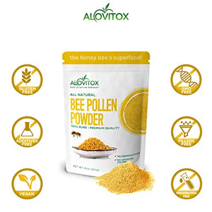 Alovitox Bee Pollen Powder | 100% Pure, Fresh Natural Raw Bee Pollen | Superfood Packed with Antioxidant, Protein, Vitamins B6, B12, C, A& More | Bee Friendly, Gluten Free 16 Oz
