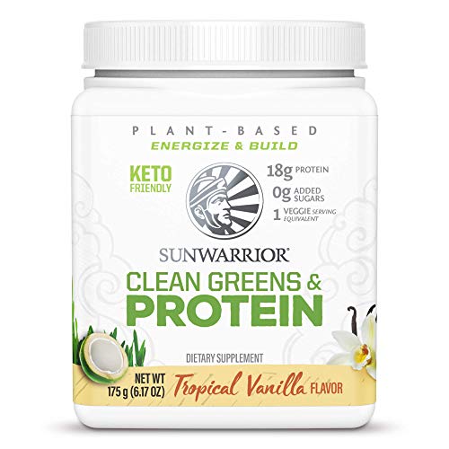 Sunwarrior Clean Greens & Protein Powder Vegan Superfood - No Added Sugar, Non-GMO, Soy Free, Gluten Free, Dairy Free, Keto Friendly, Athletic Greens Plant Based Protein Powder