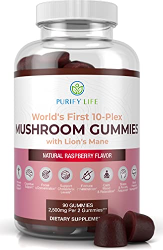 Mushroom Complex Gummies - 10 Mushroom Supplement w Lions Mane (90 Chews 2500mg/serving) Nootropic Brain Supplement, Immune Support, Mood & Stress Relief - Replace Extract Powder, Pills & Capsules