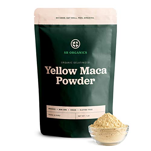 SB Organics Gelatinized Yellow Maca Powder - 1 lb Bag of Organic Non-GMO Vegan Peruvian Maca Root Powder - Free of Gluten, Dairy, and Soy