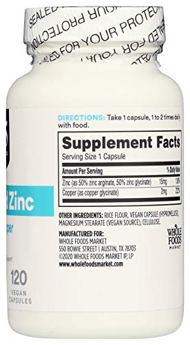 365 by Whole Foods Market, Zinc Chelated, 120 Veg Capsules