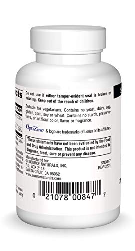 Source Naturals OptiZinc Zinc Methionine Sulfate Complex & Dietary Supplement - 60 Tablets