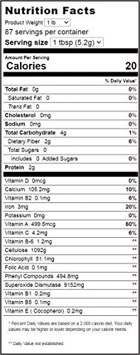 Organic Barley Grass Powder - Green Superfood Supplement for Drinks, Juice, Shakes, Smoothies, Recipes - All Natural Vitamins, Minerals Antioxidants - Raw, Vegan, Non GMO, Kosher - 1 lb