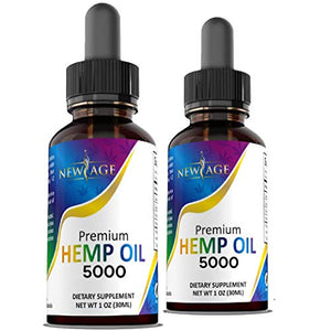 5000 Hemp Oil Extract for Pain, Stress Relief 2-Pack - Hemp Extract - Grown & Made in USA - Natural Hemp Drops - Helps with Sleep, Skin & Hair