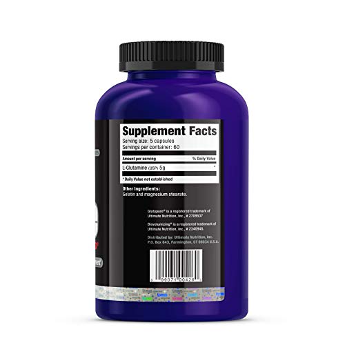 Ultimate Nutrition GlutaPure Micronized L-Glutamine Supplement, Support Muscle Development and Immune Health, for Men and Women, 1000mg, 300 Capsules