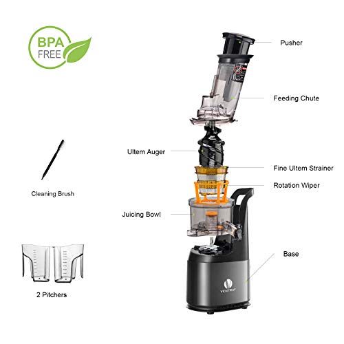Ventray Cold Press Juicer Machine, Electric Slow Masticating Juice Extractor Maker for Citrus Orange Fruit Vegetable with Quiet Motor & Large Feed Chute, Vertical Compact Design and Easy Clean - 408
