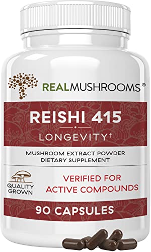 Real Mushrooms Reishi Mushroom Capsules for Longevity (90ct) Vegan, Non-GMO Reishi Extract, Reishi Mushroom Supplement for Relaxation, Better Sleep, Overall Wellness, Also Safe for Pets