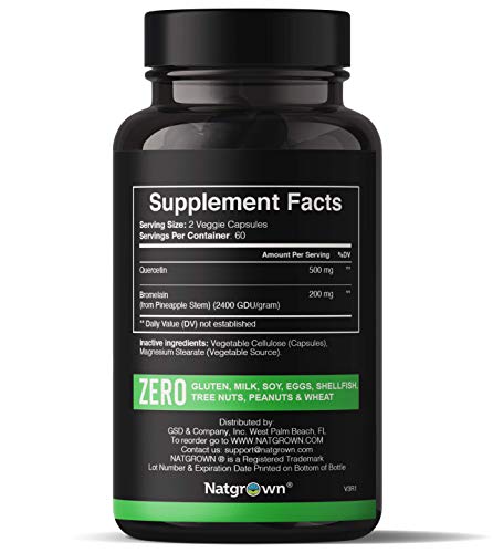 Quercetin 500mg with Bromelain Supplement Complex - Helps Promote Immune Function, Cardiovascular Health, and Allergy Support - 120 Capsules