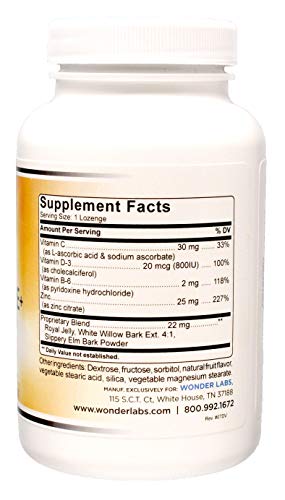 Wonder Laboratories Zinc Lozenges with Vitamin C - Fruit Flavored, Healthy Immune Support Lozenges with 25mg of Zinc Supplement Per Lozenge + 30mg of Vitamin C - 100 Lozenges