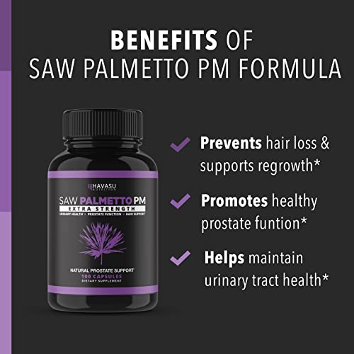 Saw Palmetto Prostate Supplements for Men as Potent DHT Blocker for Hair Growth and Beta Blocker to Decrease Frequent Urination (100 Count, Night Time)