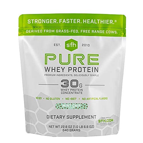 SFH Pure Whey Protein Powder | Best Tasting Grass Fed New Zealand Whey | All Natural | 100% Non-GMO, No Artificials, Soy Free, Gluten Free | (Mint Chip, 20 Servings (1lb Bag))…