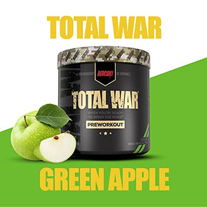 Redcon1 Total War Preworkout - 30 Servings, Boost Energy, Increase Endurance and Focus, Beta-Alanine, Caffeine (Green Apple)