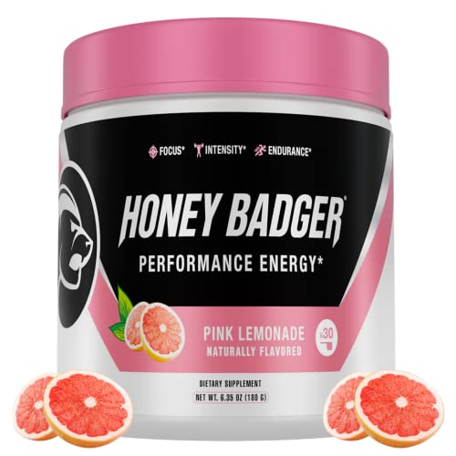 Honey Badger Pre Workout Powder | Vegan Keto Pink Lemonade Preworkout | Natural Energy for Men & Women | Beta Alanine, Caffeine & Vitamin C for Immune Support | Sugar Free & Paleo | 30 Servings