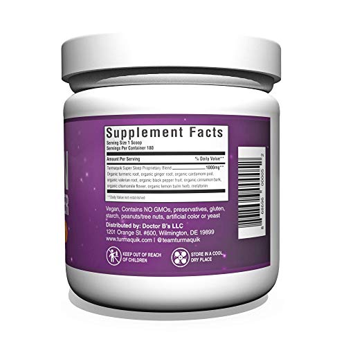 Organic Golden Moon Milk Turmeric Powder Mix, Super Sleep (180 Servings) + Superfood Blend of Melatonin, Valerian, Chamomile, Lemon Balm, Ginger, Black Pepper, Curcumin, Cinnamon, Cardamom - Turmaquik