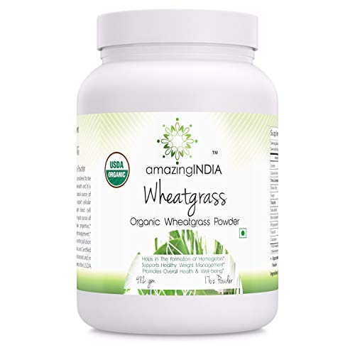 Amazing India USDA Certified Organic Wheatgrass Power (Non-GMO) 482 gm (16 oz ) *Helps in the Formulation of Hemoglobin , Supports Healthy Weight Management,Promotes Overall Health & Well-being *