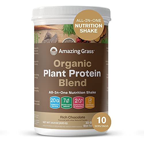 Amazing Grass Organic Plant Protein Blend: Vegan Protein Powder, All-In-One Nutrition Shake with Beet Root, Rich Chocolate, 10 Servings