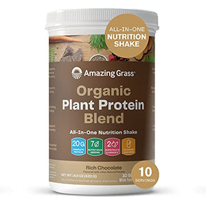 Amazing Grass Organic Plant Protein Blend: Vegan Protein Powder, All-In-One Nutrition Shake with Beet Root, Rich Chocolate, 10 Servings