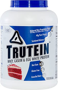 Body Nutrition Protein Powder - Trutein Red Velvet Cake 4lb Whey, Casein & Egg White - Natural Low Carb Keto Friendly Drink - Zero Sugar - Lean Muscle Builder, Weight Loss, Workout, Recovery