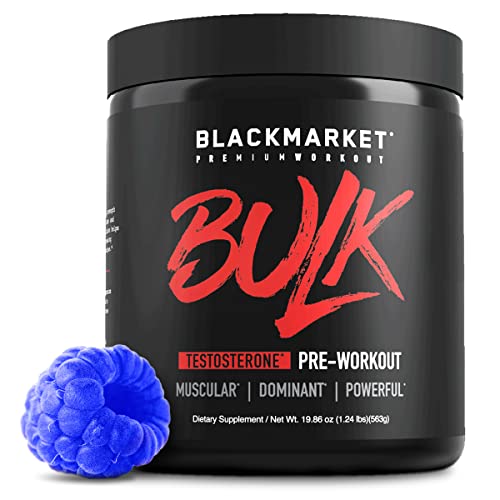 BLACKMARKET Bulk Pre Workout - Preworkout Energy Drink for Men 25 Servings of Blue Razz Flavored - Pre-Workout Drink Powder with Creatine